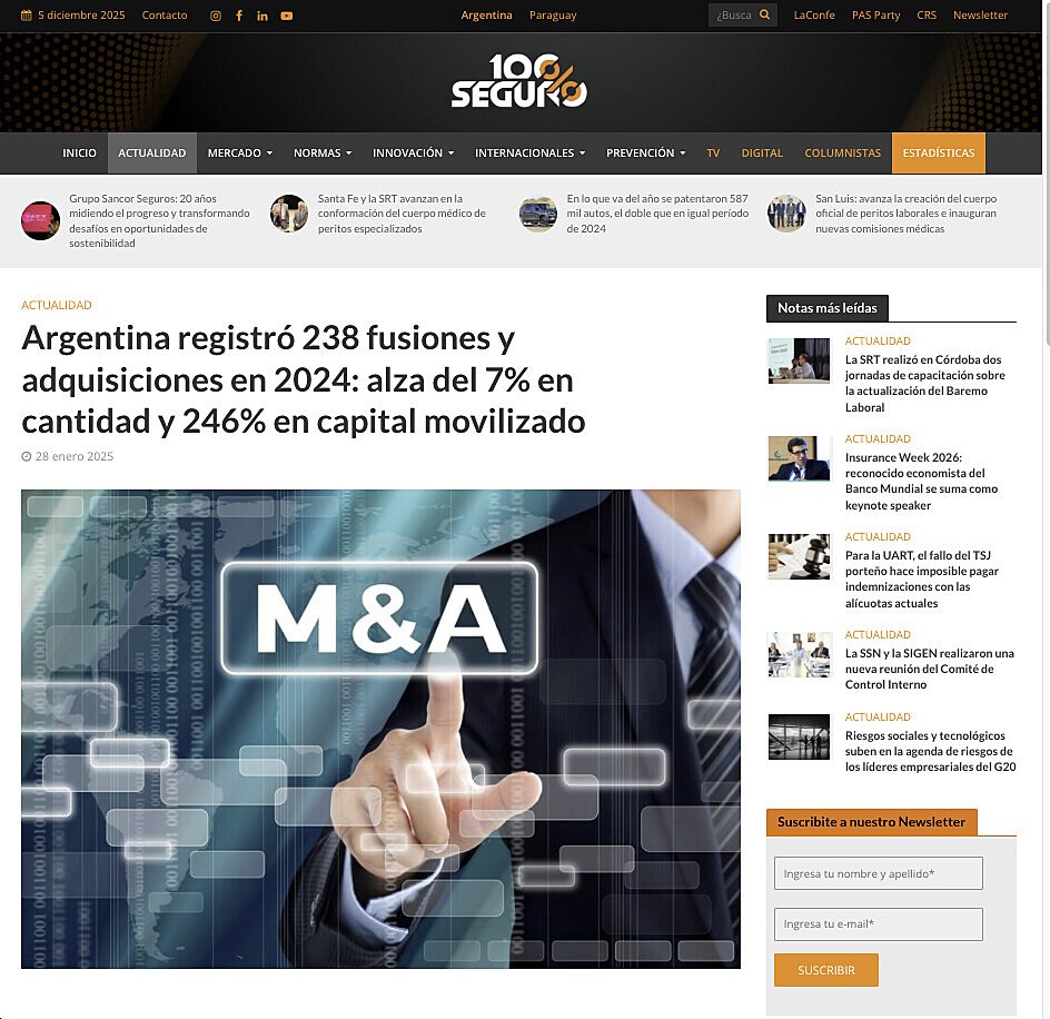 Argentina registr� 238 fusiones y adquisiciones en 2024: alza del 7% en cantidad y 246% en capital movilizado